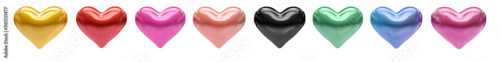 Poster 3d of colorful heart png element set on transparent background