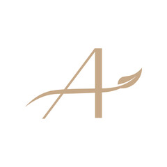  Letter A logomark in luxury elegant and minimalist style with the leaf and swoosh as the horizontal line of the letter A