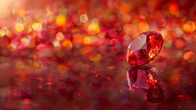Ruby backdrop with reflections and an orange gemstone jewel