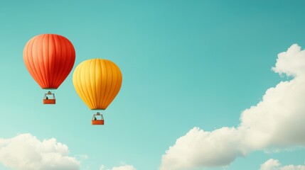 Naklejka premium Colorful Hot Air Balloons Floating in a Blue Sky with Clouds