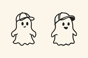 Halloween ghost with cap mascot vector illustration