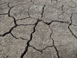 Dry and cracked ground surface in summer. Natural background texture 