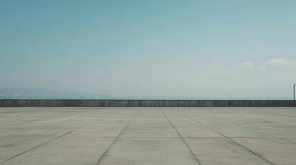 Expansive Concrete Floor Under Serene Blue Sky with Empty Horizon