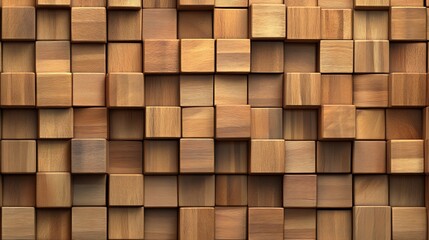 Abstract Wooden Cube Wall: A Textured Background of Interlocking Brown and Beige Blocks