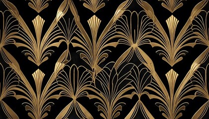 Golden Art Deco Floral Pattern Design