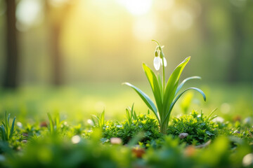Fototapeta premium A photo of nature’s renewal featuring spring blossoms, lush greenery, and a sense of fresh growth under soft sunlight.
