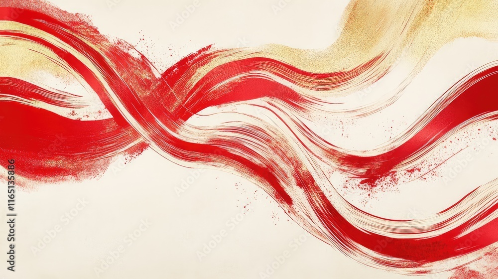 Poster elegant abstract chinese brushstroke design with flowing red and gold lines symbolizing harmony and 