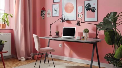 Functional Home Office with Sleek Desk and Neutral Aesthetic