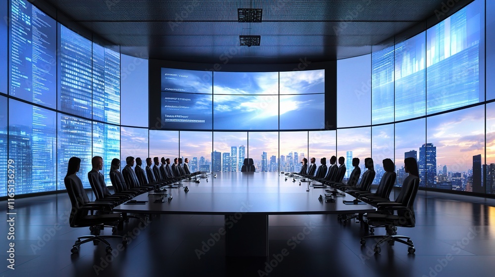 Aufkleber virtual meeting with multiple participants on large screen display
