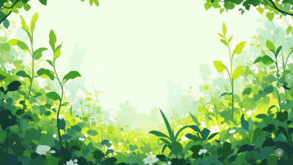 Illustration of a rejuvenated forest filled with lush greenery and vibrant growth, symbolizing the harmony of spring.