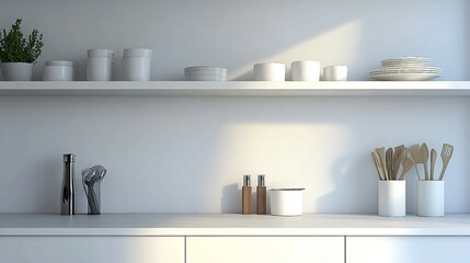 Contemporary Kitchen Featuring Open Shelving and Neutral Tones