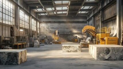 Spacious Industrial Stone Workshop with Natural Light and Tools