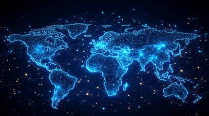 A glowing data mesh encompassing a world map, with dynamic light streams illustrating seamless connectivity, intricate network patterns, holographic overlays,