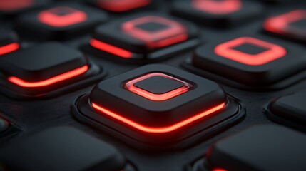 Fototapeta premium Illuminated Black Square Buttons Red Outline Technology
