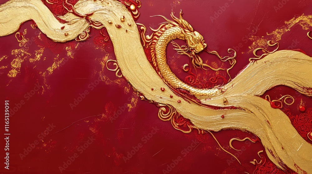 Aufkleber elegant abstract chinese luck symbol art with intertwining lines and vibrant gold elements on a deep