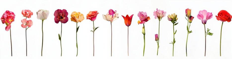 Fototapeta premium Colorful Flower Stems on White Background