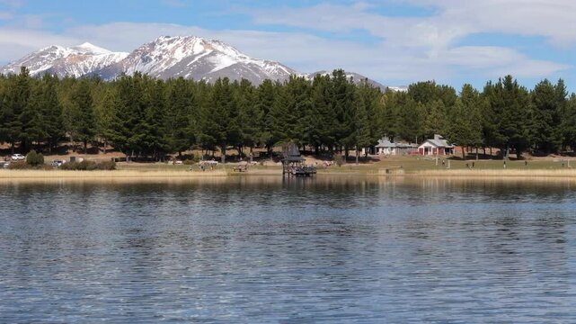 Drone perspective of Esquel showcasing stunning Laguna La Zeta Natural Reserve