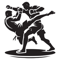 Mixed Martial Arts Silhouette Vector Illustration, Solid White Background.