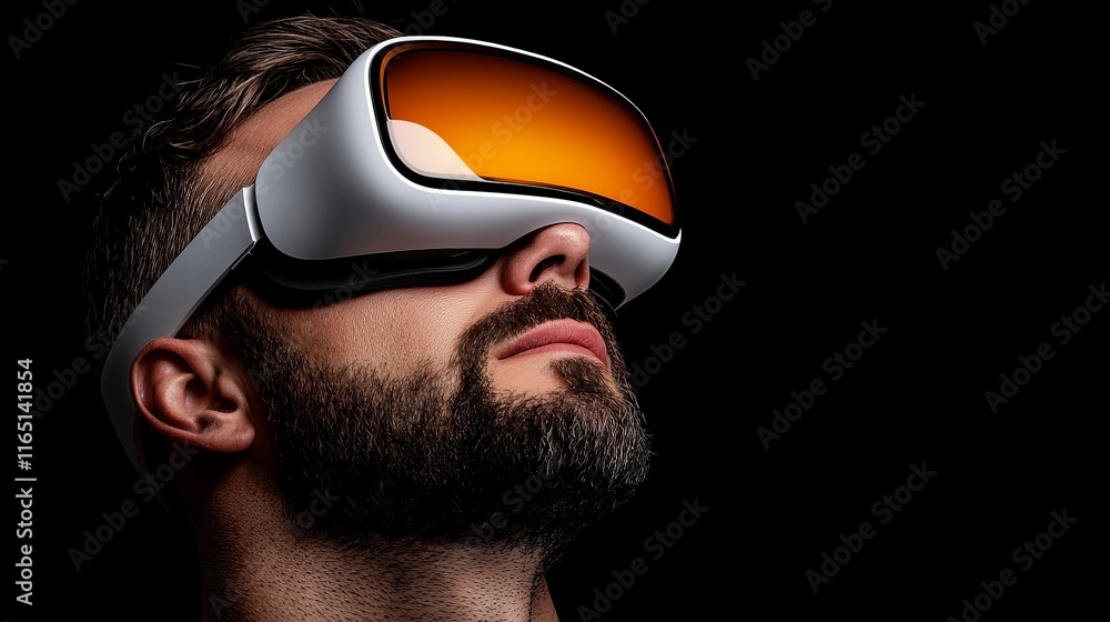 Poster man exploring virtual reality: a close-up portrait of a man engrossed in a virtual reality experienc