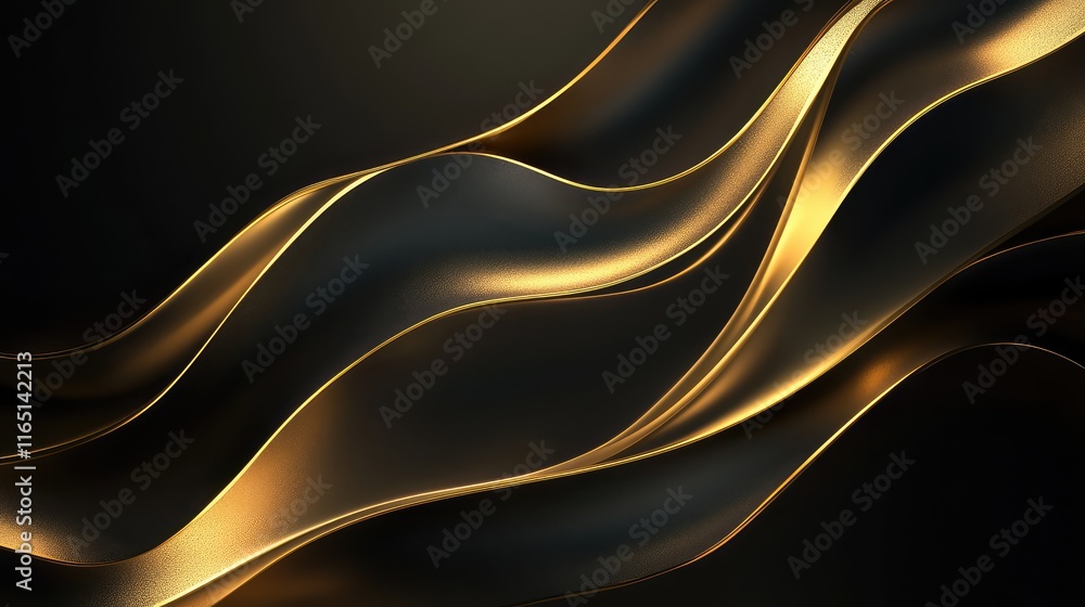 Sticker Elegant abstract golden ornament with symmetrical and flowing curves, illuminated softly against a dark canvas.