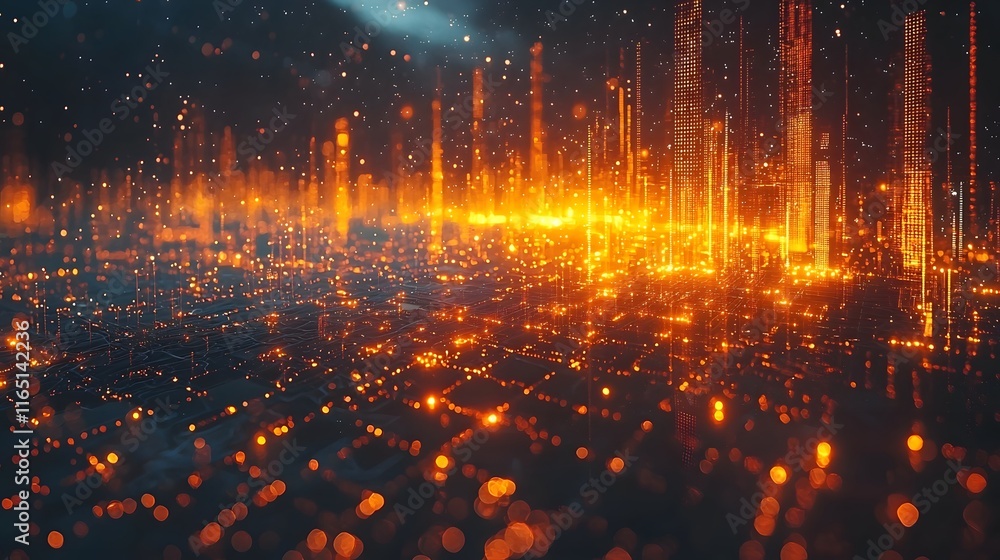 Poster glowing 3d data graph representing digital metrics in futuristic space