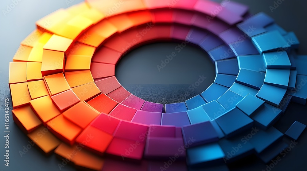 Poster vibrant circular graph with shifting color sections representing dynamic data and real time visualiz