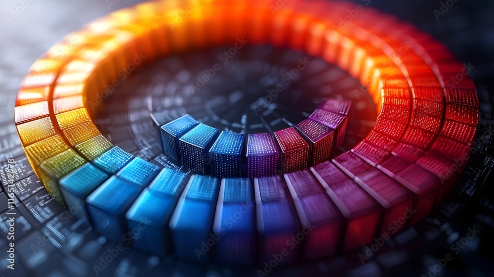 Poster colorful circular data visualization concept with shifting sections
