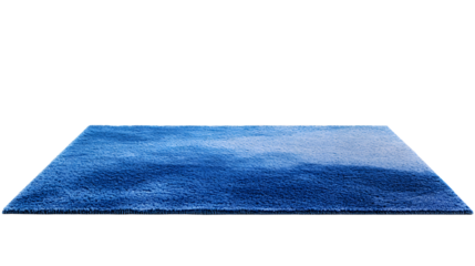 Blue rectangular carpet with a detailed texture, perfect for modern home or kids room interiors, on transparent background. Cut out rug. Contemporary, Scandinavian style. Front view. 3D render