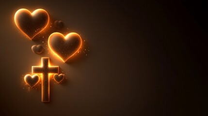 Glowing Hearts Surround a Luminous Cross