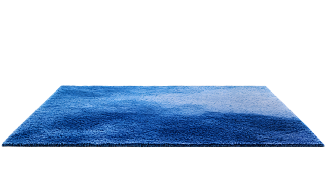 Blue rectangular carpet with a detailed texture, perfect for modern home or kids room interiors, on transparent background. Cut out rug. Contemporary, Scandinavian style. Front view. 3D render