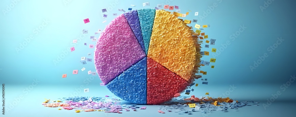Poster vibrant floating pie chart with diverse segmented data categories