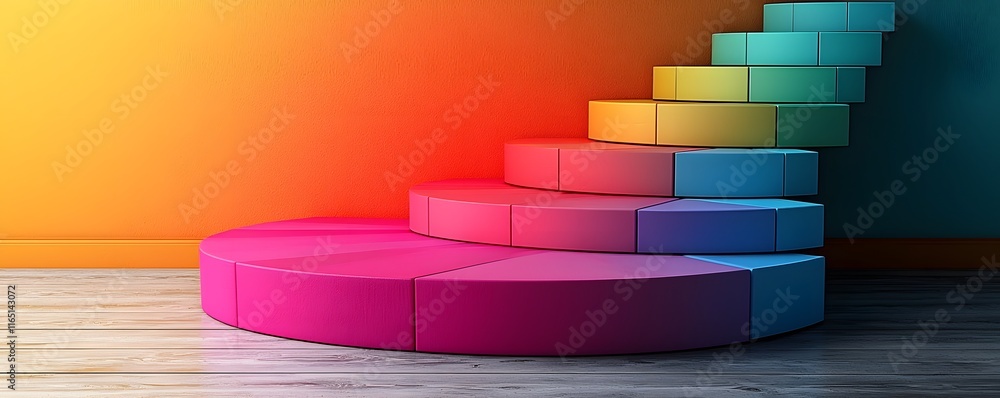 Poster colorful segmented pie chart with floating data labels representing diverse categories