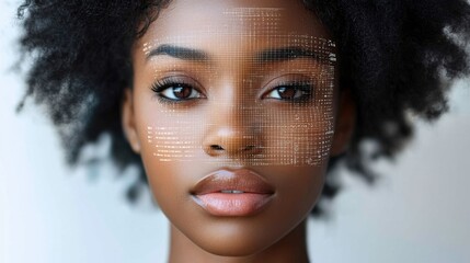 A woman with a black afro is looking at the camera
