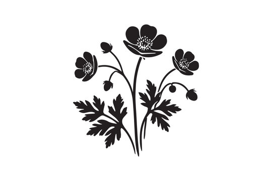 black flowers on white background clip art preview
