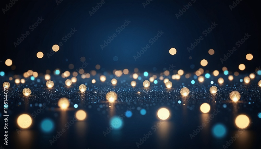 Poster abstract blue background with bokeh lights and a shiny festive design