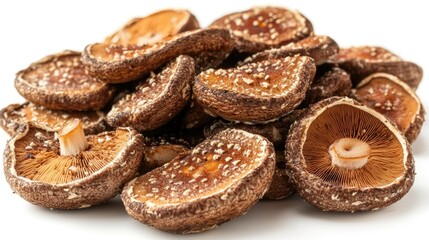 Dried shiitake mushrooms pile, close-up.