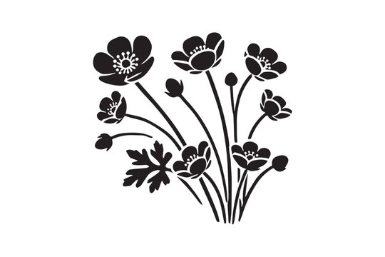black flowers on white background clip art preview