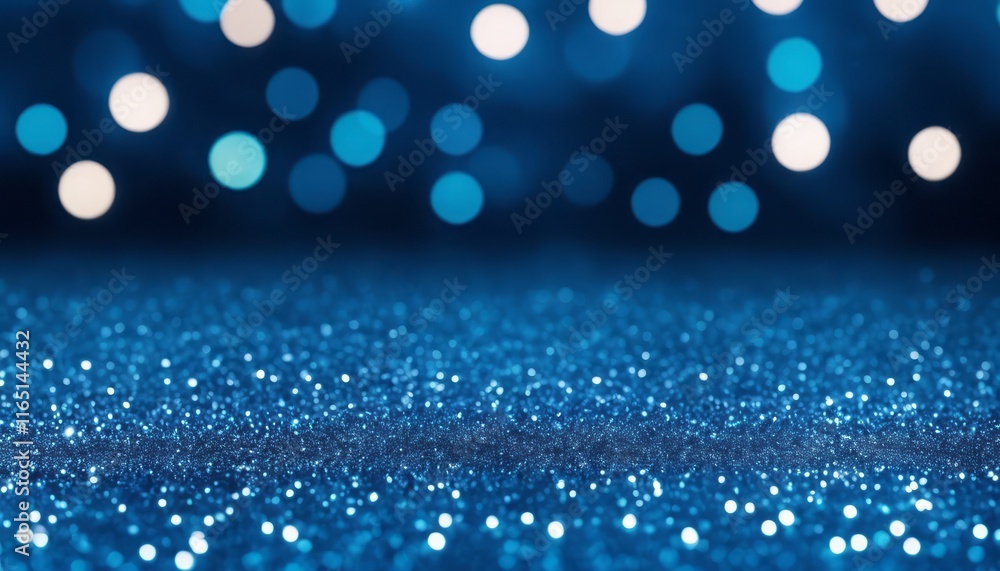Poster abstract blue background with bokeh lights and a shiny festive design