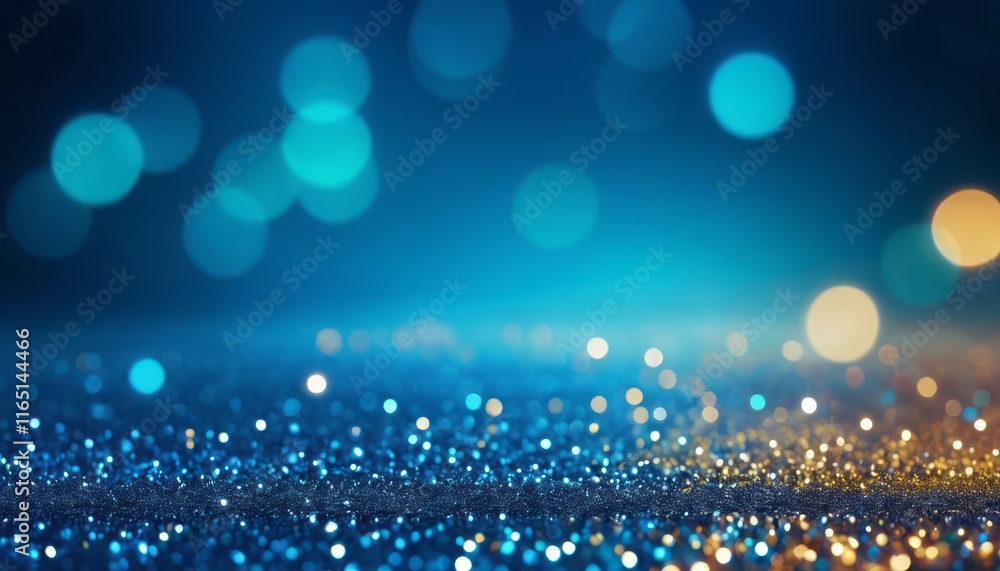Poster abstract blue background with bokeh lights and a shiny festive design