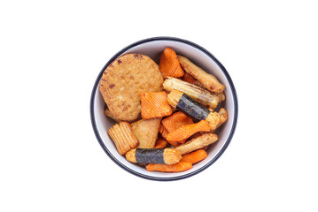 Mix of various Japanese rice crackers in bowl. Traditional Japanese rice crackers, Mix traditional...