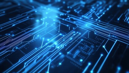 Obraz premium Abstract Blue Circuit Board Technology Background Futuristic Digital Data Network High Tech
