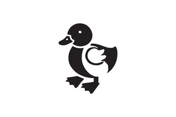 simple and unobtrusive baby duck black and white vector silhouette illustration isolated in white background