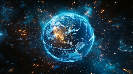Obraz premium Exploring the vibrant planet earth in cosmic space digital art galactic environment aerial view science and nature concept