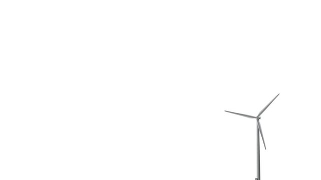 Looping wind energy background, isolated windmill turbine in low corner