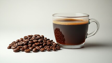 Fototapeta premium Espresso in glass cup with coffee beans.