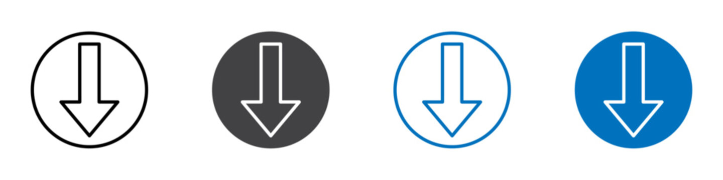 Arrow down icon flat editable icon mark set.
