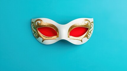 Elegant Decorative Mask with Gold Accents on Bright Blue Background