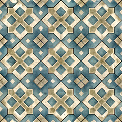 Vintage Geometric Tile Pattern with Blue and Brown Tones.