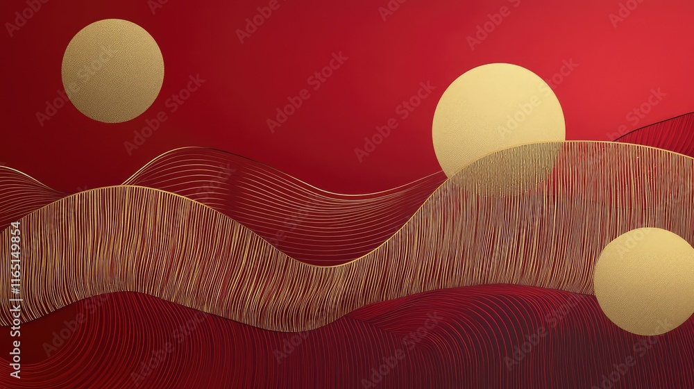 Canvas Prints Elegant and minimalist abstract art for Chinese New Year with a simple red backdrop and golden accents symbolizing harmony.