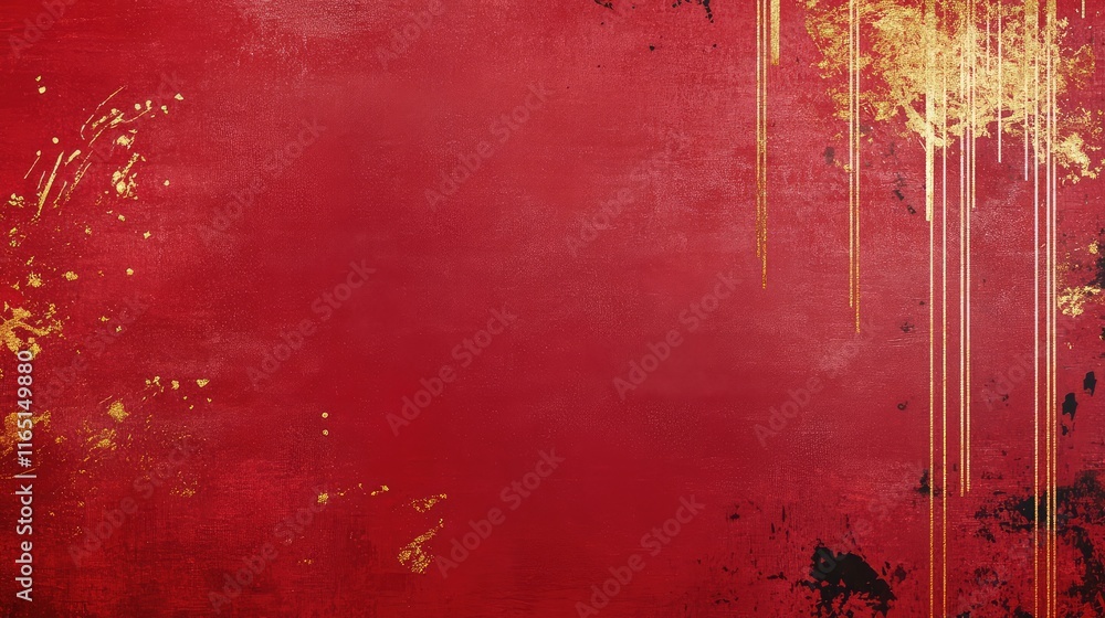 Poster elegant and minimalist abstract art for chinese new year with a simple red backdrop and golden accen